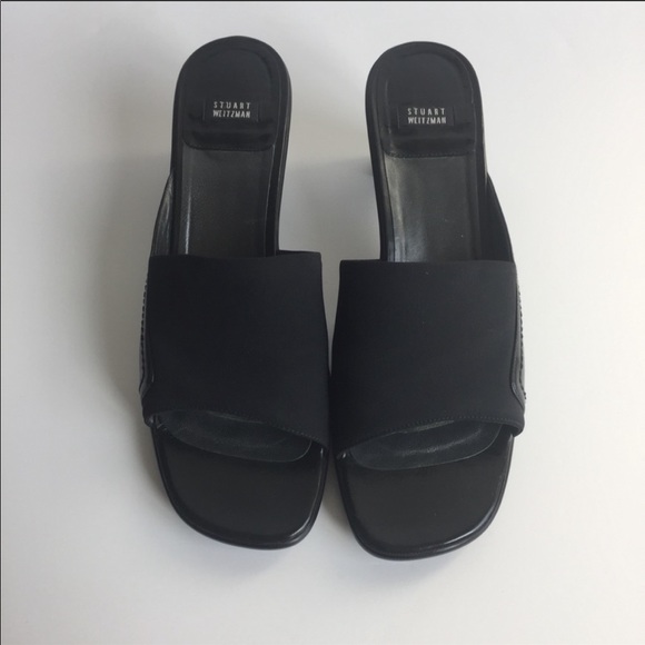 Stuart Weitzman | Black Wedge Heel Slides Size 8.5 - Picture 3 of 8